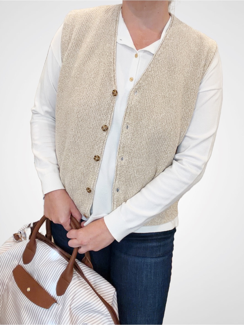 Vintage Eddie Bauer Oatmeal Cotton Knit Button-Front Sweater Vest